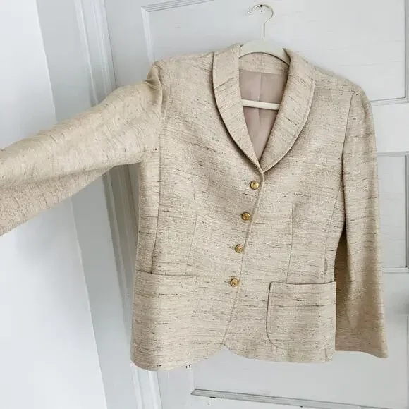 Vintage Devon Hall Cream Neutral Skirt Blazer Suit Set - Picture 2 of 16